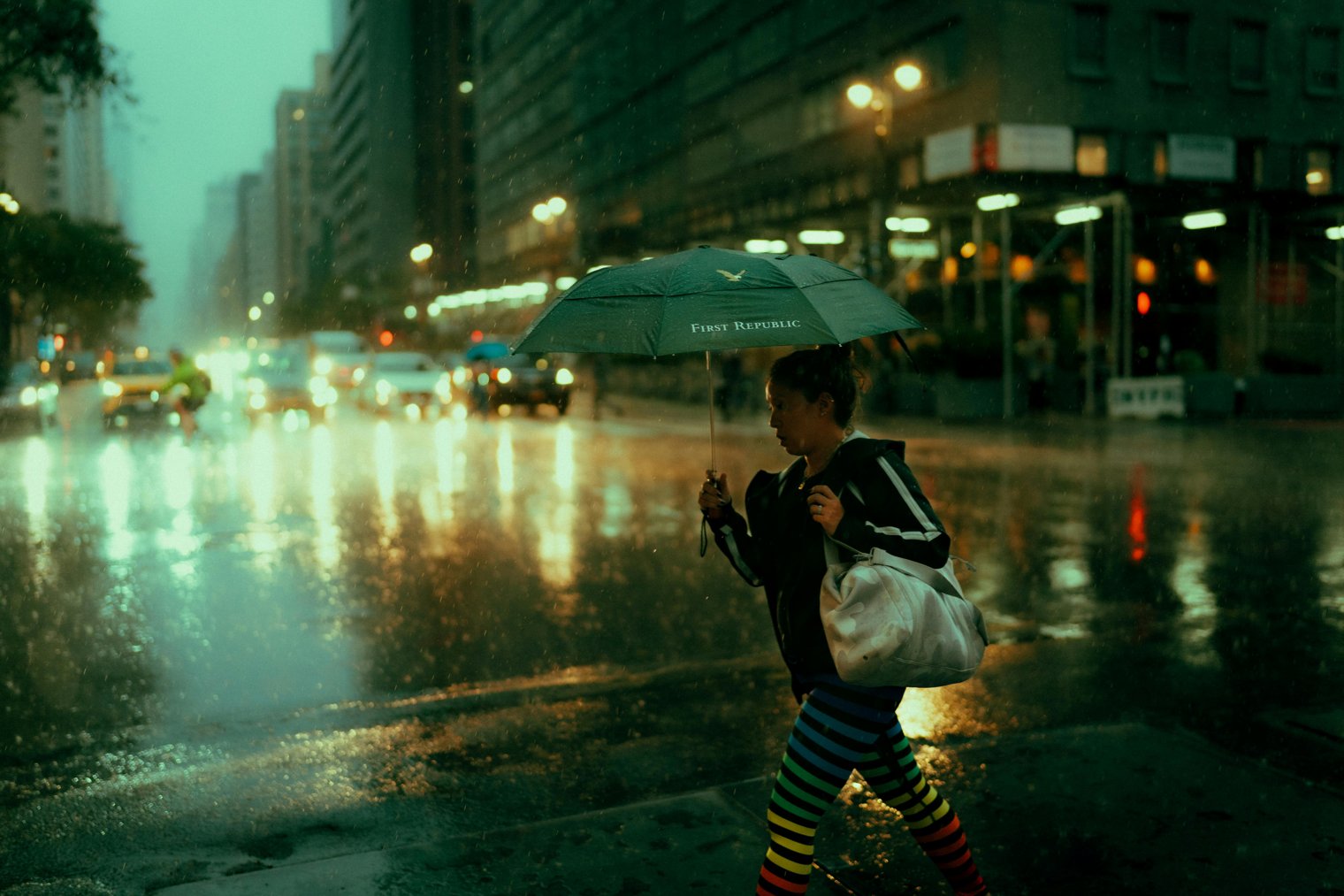 Strolling Through a Rain-Soaked City Street, The Umbrella Shielding You from the Downpour