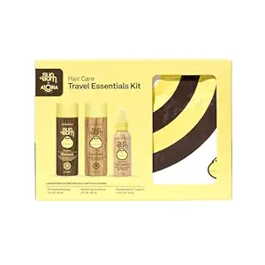 Sun Bum Hair Care Travel Essentials Kit | Revitalize Your Hair With Revitalizing Shampoo, Conditioner, and 3-in-1 Leave In Treatment | Includes Aloha Collection Travel Pouch