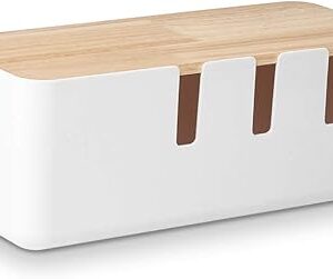 Cable Management Box by Baskiss, 12x5x4.5 inches, Wood Lid, Wire Organizer for Desk TV Computer USB Hub System to Cover and Hide & Power Strips & Cords