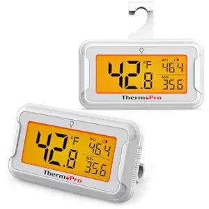 ThermoPro Refrigerator Thermometer with Large Backlit LCD Display, Waterproof Freezer Fridge Thermometer 2 Pack with Max/Min Record, Easy Battery Replacement, Magnetic & Stand Options for Room, Cooler
