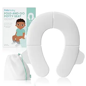 Frida Baby Fold-and-Go Portable Potty Seat for Toilet, Foldable Travel Potty Seat for Toddler, Fits Round & Oval Toilets, Non-Slip Base, Handles, Includes Free Travel Bag