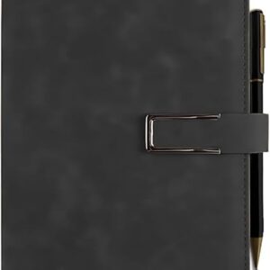 Leather Journal A5 Hardcover Notebook with Pen compartment, Leather Bound for Women Men School, Office, Work, Daily and Travel Diary Writing Journal (Black)