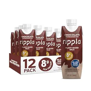 Ripple Non-Dairy Milk, Chocolate| Vegan Milk With 8g Pea Protein | Shelf Stable Single Serve Cartons | On-The-Go | Non-GMO, Plant Based, Gluten Free | 8 oz, 12 Pack