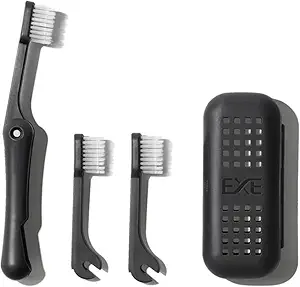 Minibox Folding Travel Toothbrush with Dual-Length Bristles & Case, Compact Mini Design for Business Trips, Camping, and Outdoor Activities, 1 Pack with 2 Extra Replaceable Brush Heads, Black