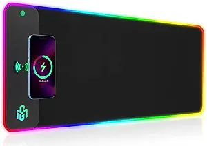 GIM Wireless Charging RGB Gaming Mouse Pad 15W, LED Mouse Mat 800x300x4MM, 10 Light Modes Extra Large Mousepad Non-Slip Rubber Base Computer Keyboard Mat for Gaming, MacBook, PC, Laptop, Desk