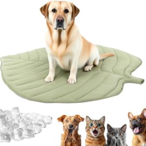 AIIONP 2025 New Dog Cooling Mats, Cat Cooling Mat Pet Leaf Shaped Cotton Cat Bed Pad, Lightweight Washable Large Pet Coolings Mat for Dogs and Cats Indoor Outdoor (Green, 39" L x 34" W)