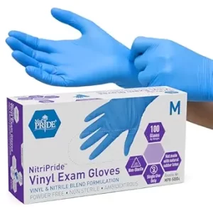 MED PRIDE Disposable Multipurpose Hand Protection Nitrile-Vinyl Blend Exam Gloves, Medium 100 - Powder, Latex & Rubber Free - Single Use Non-Sterile Protective Gloves
