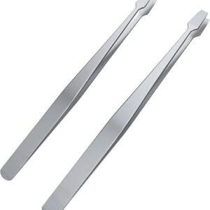 MMOBIEL 2 Pcs Stainless Steel Stamp Tweezers Tongs Flat Wide Tip Precision Philately Tweezers for Stamps, Documents, Photo Development, etc.