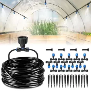 HIRALIY 59FT Greenhouse Mist Drip Irrigation Kit, Hanging Plant Watering, Garden Watering System with 1/4" Blank Tubing and Misting Nozzles, Quick Connector Design Automatic Irrigation System