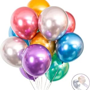 Colorful Party Balloons 100pcs 12inch Chrome Metallic Helium Balloons for Birthday Party Decoration and Arch Decoration Wedding Birthday Baby Shower Christmas Party