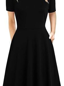 Women's Elegant Knee Length Dresses Vintage 50s Office Casual Floral Print Work Party A-Line Swing Dress with Pockets 162