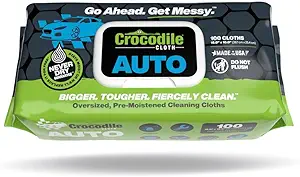Crocodile Cloth Auto Cleaning Wipes - Car Engine Degreaser, Body Detailing, Tires Cloth Wipes - Cut Through Grease, Oil, and Adhesives on Hands, Tools, Parts, and More - 100 Giant Disposable Wipes