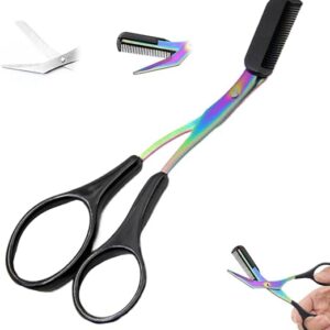 Eyebrow Trimmer Scissor, New 2 in 1 Eyebrow Scissors with Comb, Non-Slip Stainless Steel Eyebrow Trimming Scissors, Eyebrow Cutter Hair Removal Eyebrow Scissor Makeup Tool for Women Men (Black)