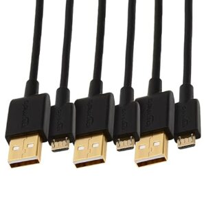 Amazon Basics 3-Pack USB-A to Micro USB Charging Cable, 480Mbps Transfer Speed with Gold-Plated Plugs, USB 2.0, 3 Foot, Black