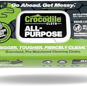 Crocodile Cloth All-Purpose - 80 Plant Based, 10" X 15" Cleaning Wipes. Large, Moist, Absorbent and Disposable Cleaning Cloths. Safe on Skin and Multiple Surfaces.
