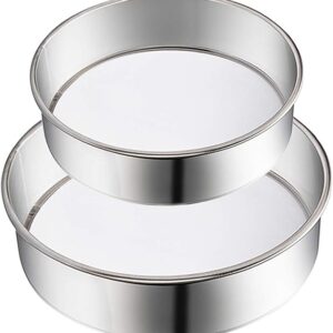 2 Pack Flour Sifter,Stainless Steel Fine Mesh Strainers Flour Sieve,60 Mesh Round Sifter for Baking Cake Bread (6-Inch and 8-Inch)