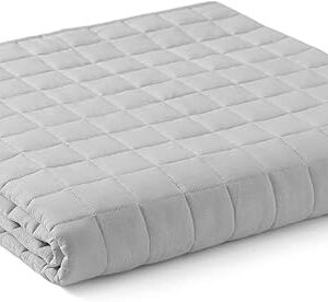 YnM Cooling Weighted Blanket — Heavy 100% Oeko-Tex Certified Cooling Nylon/PE with Premium Glass Beads (Light Grey Quill, 60"x80" 15lbs), Suit for One Person(~140lb) Use on Queen/King Bed