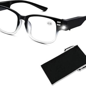 Magnifying Glasses with Light Reading Glasses Bright LED Readers with Lights Built in Glasses with Lights and Magnifier for Men Women Eyeglasses Lighted Magnifier Nighttime LED Reading Glasses+300