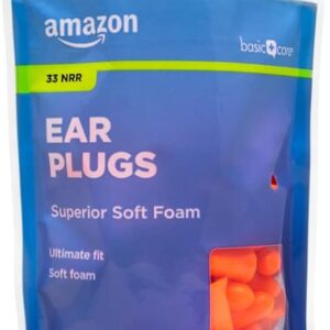 Amazon Basic Care Soft Foam Earplugs, 100 Count (1 Pack of 50 Pairs)