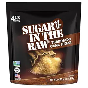 Sugar In The Raw Granulated Turbinado Cane Sugar, No erythritol, Pure Natural Sweetener, Hot & Cold Drinks, Coffee, Cooking, Baking, Vegan, Gluten-Free, Non-GMO, Bulk Sugar, 4lb Bag (1-Pack)
