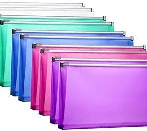 10Packs #10 Zipper Plastic Envelopes 5 x 10 Assorted Colors Envelopes Folder for Money Receipts Coupons Bills