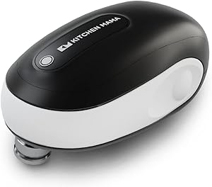 Kitchen Mama One-To-Go Electric Can Opener: One-Touch Operation, Auto-Detect Can Shapes, Auto-Stop, Smooth Edge, Lid Lift, Battery Operated (White)