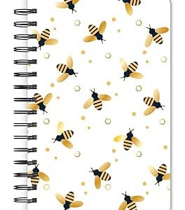 Busy Bees | 5.25 x 8.25 Inch Compact Wire Journal | Non-Dated | Foil Stamped Cover | BrownTrout | Planning Stationery Diary
