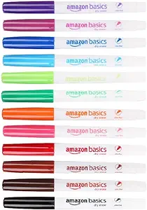 Amazon Basics Low Odor Ultra Fine Tip Dry Erase White Board Markers, Assorted Colors, 12-Pack
