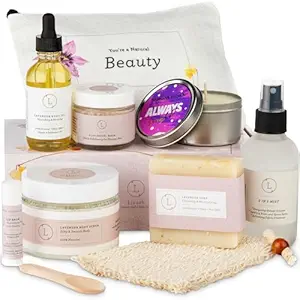 Lizush Luxury Spa Gifts for Women - 9 Piece Lavender Gifts for Her, Gift Baskets for Women, Body Care Set for Mom, Birthday Box For Women, Self Care Spa Kit For Wife - Handmade in the USA