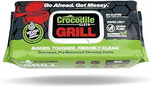 Crocodile Cloth Grill - 80 (15" x 10") Plant-based Cleaning Wipes. Safe on Skin & Multiple Surfaces. Infused with Aloe & Vitamin E. Large, Pre-Moistened & Absorbent.