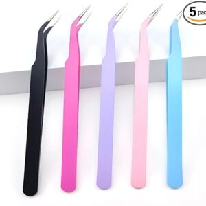 5 Pcs Stainless Steel Curved Craft Tweezers, Multipurpose Curved Tip Craft Tweezers for Intricate Projects, Scrapbooking, Cardmaking, Stickers, Dried Flowers, etc.