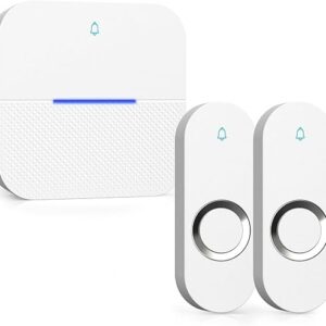 AIDA Lighted Wireless Doorbell for Home, Waterproof Battery Doorbell Wireless 1,000ft Range, 5 Volume Levels with 58 Doorbell Chimes & LED Flash (White, Doorbell with 2 Buttons & 1 Receiver)