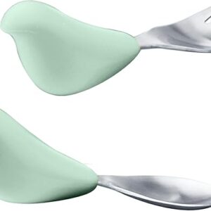 CYD TERRA-PICABOO Toddler Utensils, Ergonomic Cutlery Set with Fork & Spoon for Self-Feeding, Patented Training Design, Stainless Steel Silverware for 1-3 Year Olds, BPA-Free,Dishwasher Safe (Green)