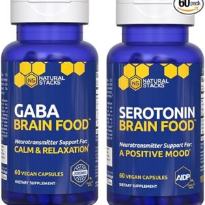 NATURAL STACKS Serotonin & GABA Brain Food Bundle - Supports a Positive Mood & Calmness* - 120 Total Capsules