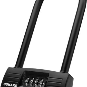 USHAKE Bike Combination U Lock, Heavy Duty Bike Combination U Lock Paddle Lock for Bicycle Electric Scooter Motorcycles Metal Fence Gate Anti Theft