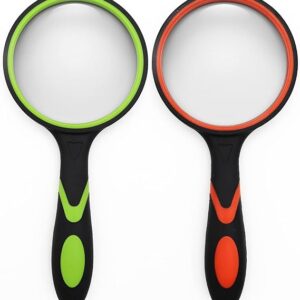 2 Pack 75mm 10X Handheld Magnifying Glass,Rubber Reading Magnifier for Kids Seniors, Suitable for Hobbies and Science