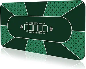 YUZPKRSI 70 x 35 Inch Poker Mat, 8 Players Texas Hold'em Poker Rubber Mat Poker Topper for Tables, Folding Portable Poker Table Top Layout w/Carrying Bag for Poker Games, Blackjack, Casino