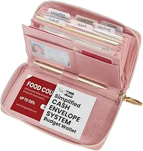 Simplified Cash Envelopes System Budgeting Wallet-NO Envelope & Budget Binder Needed, Multi-pocket Cash Stuffing Wallet, Money Organizer, Expense Tracker Sheets Card Holder, Leather Wallets For Women