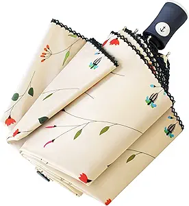 Cuby UV Sun Umbrella Compact Folding Travel Umbrella Auto Open and Close for Windproof, Rainproof & 99.9% UV Protection Parasol with Black Anti-UV Coating (Flowers)