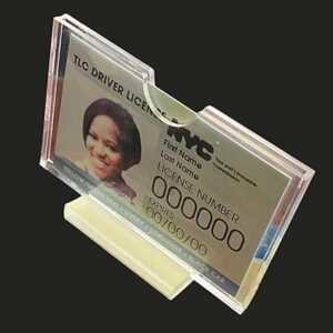 Clear Acrylic Driver License Holder Dashboard Display with Strong Adhesive 3M PE Foam Base, ID Card Protector for NYC Taxi and Limousine Commission