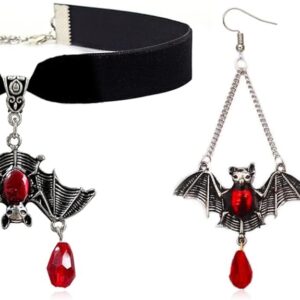 Frodete Halloween Bat Necklace Earrings Set for Women Black Choker Necklace Halloween Costumes Accessories Gothic Spider Earrings Halloween Party Costume Jewelry Set