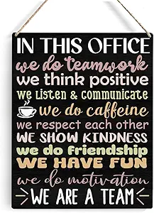Office Quote Sayings Signs Wall Decor Rustic in This Office We Do Teamwork We Think Positive Wooden Hanging Sign Decoration for Home Office Door 8 x 10