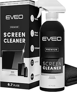 EVEO® Screen Cleaner Spray Kit (Streak-Free) TV Screen Cleaner for Smart TV, LCD, LED, OLED | Computer Screen Cleaner Spray and Wipe Microfiber Cloth - TV, Monitor, Laptop, iPad, Car - 6.7oz 1 Pack