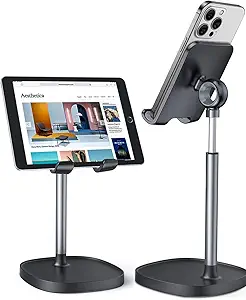 LISEN Cell Phone Stand Adjustable for iPhone Phone Holder for Desk, Office Desk Accessories Computer PC for iPhone Stand Gaming Essentials Fit Otterbox Case Phones Switch Kindle iPad Air Tablet 4-10in