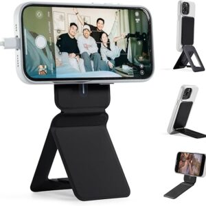 MOFT Phone Tripod Stand Selfie Stick for iPhone, Multi-Angles iPhone Stand, Lightweight & Portable Phone Holder, Strong Magnets, MOVAS Vegan Leather, Travel Essentials, Jet Black (Without Card Slot)