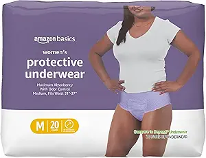 Amazon Basics Incontinence Underwear for Women, Protective, Disposable, Postpartum, Maximum Absorbency, Medium, Lavender, 20 Count