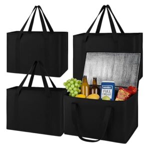 musbus insulated trunk organizer car cooler bag 4-Pack Food Insulated Grocery shopping bags, Black, reusable,zipper,foldable,tote,cold,for adult,for foodland,