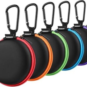 SUNGUY [5-Pack] Earphone Carry Case, Small Round Pocket Earbud Travel Carrying Case with Zipper for Smartphone Earphone, Wireless Headset, USB Cable, SD Cards Storage Bags, Masks and More