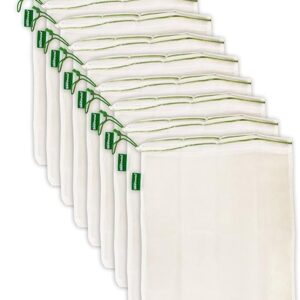 Earthwise Reusable Mesh Produce Bags - Washable Set of 9 Premium Bags, TRANSPARENT Lightweight, Strong SEE-THROUGH Mesh for shopping, transporting and storing fruits and veggies.