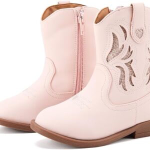 BMCiTYBM Toddler Little Girls Cowboy Cowgirl Boots Kids Pointed Toe Western Boots Mid Calf Side Zipper Riding Shoes for All Seasons (Toddler/Little Kid)